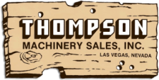 A wooden brown plaque featuring Thompson Machinery Sales, Inc. prominently in the center, with Las Vegas, Nevada displayed in the corner.